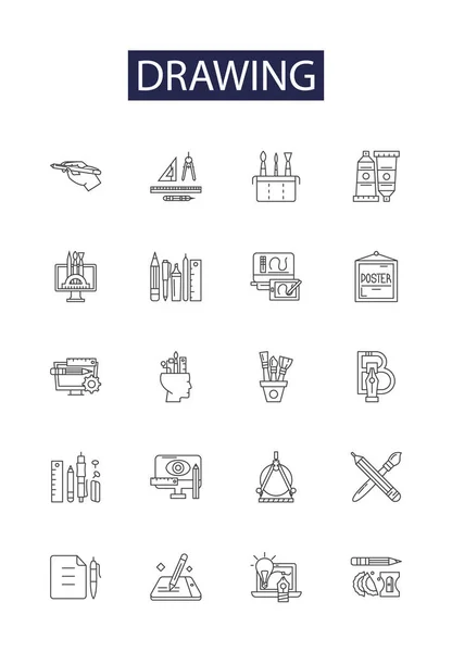 Drawing Line Vector Icons Signs Painting Doodling Artwork Illustrating Mark — Stock Vector