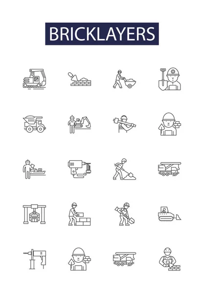 Bricklayers Line Vector Icons Signs Bricklayers Brickies Trowelers Wallers Tilers — Stock Vector