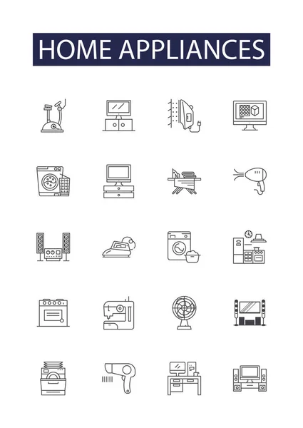 stock vector Home appliances line vector icons and signs. Refrigerator, Microwave, Washer, Dryer, Oven, Stove, Dishwasher, Garbage-Disposal vector outline illustration set