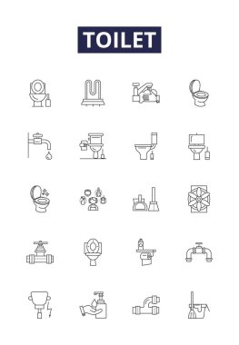Tuvalet sırası vektör simgeleri ve işaretleri. Lavabo, Lavabo, Porselen, Tesisat, Tuvalet, Tuvalet, Tuvalet, Tuvalet, Tuvalet, Tuvalet,