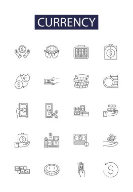 Para birimi çizgisi vektör simgeleri ve işaretleri. finans, işletme, para, döviz, ekonomi, bankacılık, finans, ödeme vektör özeti çizimi