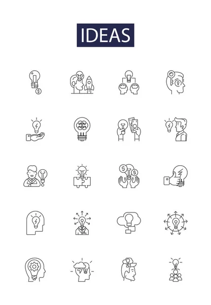 Ideas Line Vector Icons Signs Thoughts Notions Imagination Proposals Beliefs — Stock Vector