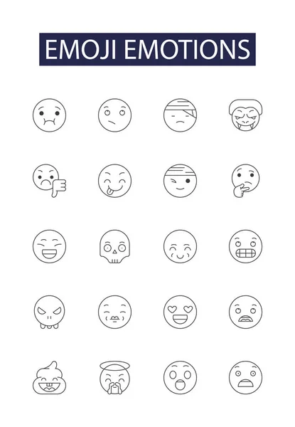Emoji Emociones Línea Vectorial Iconos Signos Sonriendo Sonriendo Sonriendo Emocionado — Archivo Imágenes Vectoriales