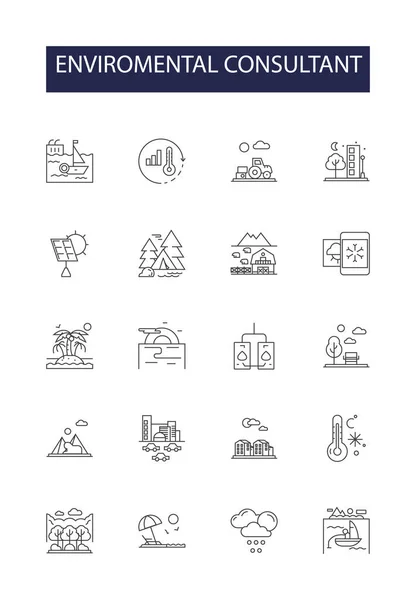Enviromental Consultant Line Vector Icons Signs Environmentalist Sustainability Expert Pollution — Stock Vector
