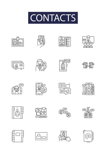 Contacts Line Vector Icons Signs Address Directory Network Book List — Stock Vector