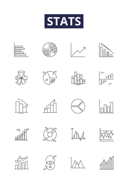 Estadísticas Línea Vectorial Iconos Signos Gráfico Datos Gráfico Negocio Diagrama — Vector de stock