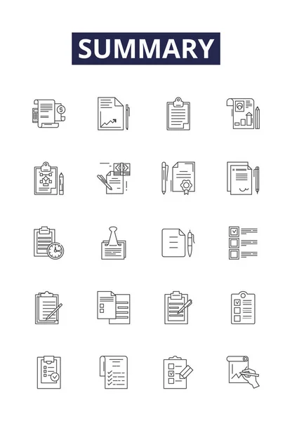 Resumen Los Iconos Vectoriales Línea Signos Resumen Informe Finanzas Información — Archivo Imágenes Vectoriales