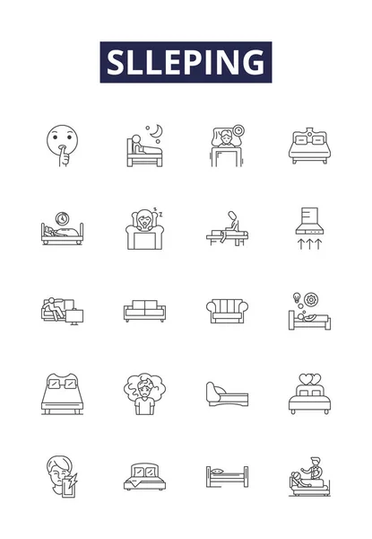 Slleping Line Vector Icons Signs Dreaming Napping Slumbering Dozing Tired — Stock Vector