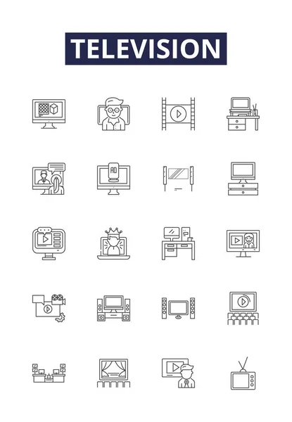 Television Line Vector Icons Signs Monitor Set Plasma Lcd Led — Stock Vector