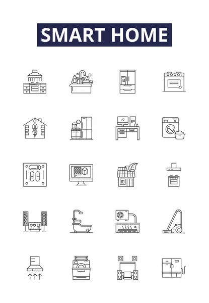 Smart Home Line Vector Icons Signs Home Automation Automated Wireless — Stock Vector