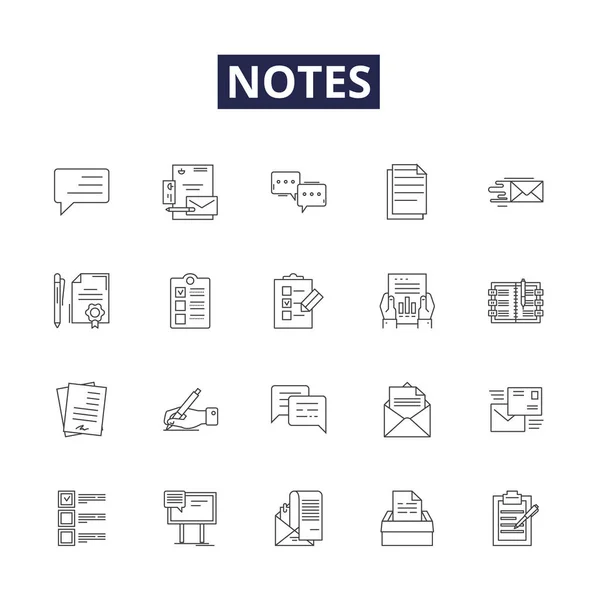 Notes Lignes Vectorielles Icônes Signes Notice Records Reminders Logs Memos — Image vectorielle