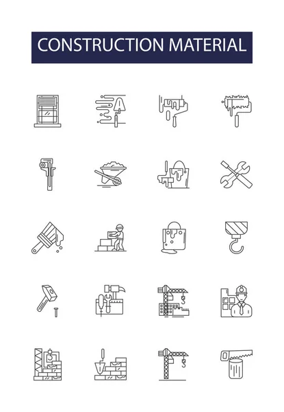 Construction Material Line Vector Icons Signs Cement Steel Aggregate Glass — Stock Vector