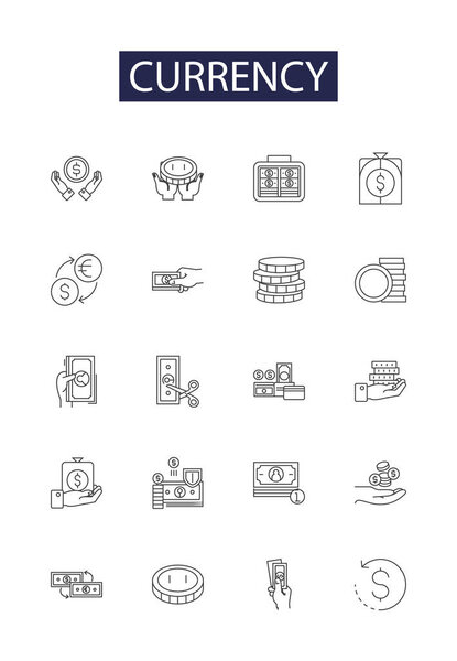 Currency line vector icons and signs. finance, business, money, exchange, economy, banking, financial,payment vector outline illustration set