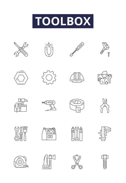 Boîte Outils Lignes Vectorielles Icônes Signes Poitrine Kit Boîte Garage — Image vectorielle