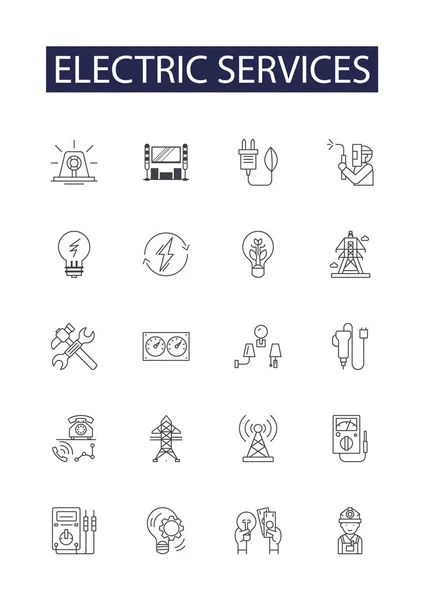 Electric Services Line Vector Icons Signs Services Power Energy Supply — Stock Vector