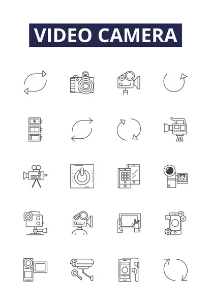 Video Camera Line Vector Icons Signs Videocorder Vcr Monitor Film — Stock Vector