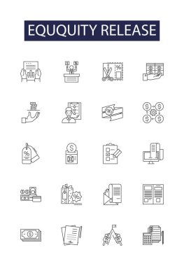 Eşitlik serbest bırakma çizgisi vektör simgeleri ve işaretleri. Serbest bırakma, İpotek, Kredi, Planlar, Ev Sahipleri, Emekliler, Dönüşler, Konut vektörü çizelgesi çizimi