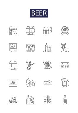 Bira çizgisi vektör simgeleri ve işaretleri. içki, bardak, bira, bar, bar, bira, köpük, içecek vektör çizelgesi çizimi