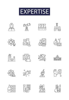 Uzman çizgi vektör simgeleri ve işaretleri. Yetenekli, Usta, Becerikli, Tasarruf, Uzman, Bilge, Yetenek, Yetenek vektör çizimi