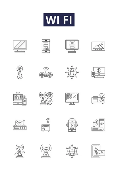 Line Vector Icons Signs Wireless Network Router Access Hotspot Internet — Stock Vector