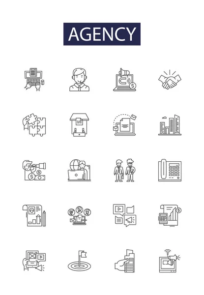 Agency Line Vector Icons Signs Firm Bureau Office Group Body — Stock Vector