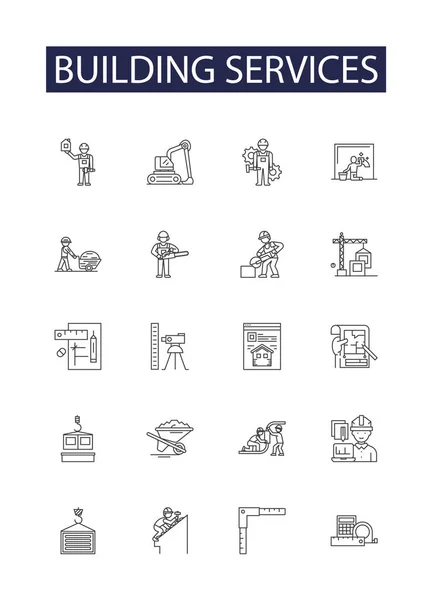 Building Services Line Vector Icons Signs Design Plumbing Heating Ventilation — Stock Vector