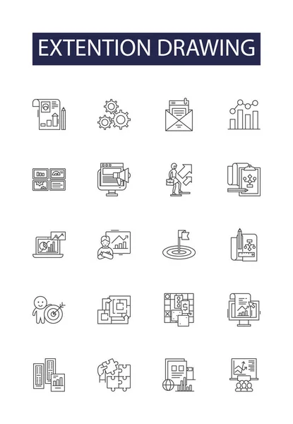Extention Drawing Line Vector Icons Signs Drawing Sketch Trace Outline — Stock Vector