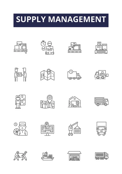 Ikony Znaki Wektorowe Linii Zarządzania Dostawami Źródła Logistyka Dystrybucja Sprzedawca — Wektor stockowy