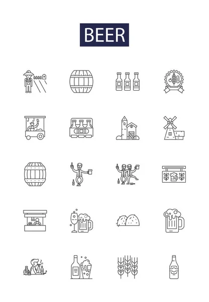 Beer Line Vector Icons Signs Drink Glass Beer Pub Bar — Stock Vector