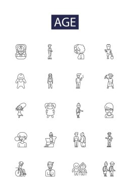 Yaş çizgisi vektör simgeleri ve işaretleri. Yaşam, olgunluk, yaşlılık, yetişkin, küçük, tomurcuklanan, yaşlı, yaşlanan vektör çizelgesi çizimi