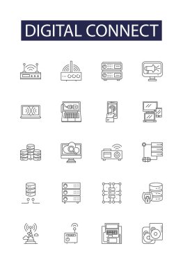 Dijital bağlantı çizgisi vektör simgeleri ve işaretleri. dijital, ağ, konsept, internet, veri, bağlantı, iletişim, iş vektörü ana hatları çizimi