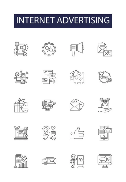 Internet Advertising Line Vector Icons Signs Advertising Internet Digital Marketing — Stock Vector