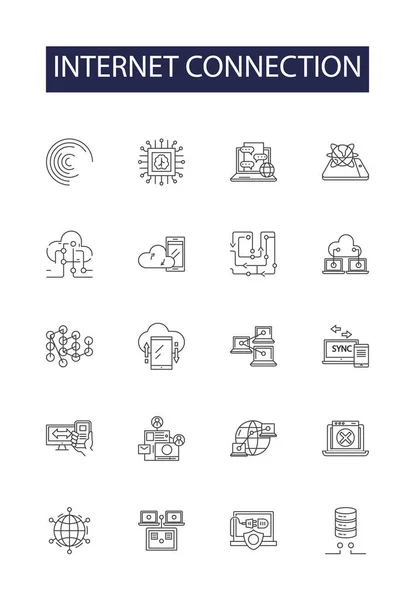 Internet Connection Line Vector Icons Signs Network Wifi Broadband Ethernet — Stock Vector