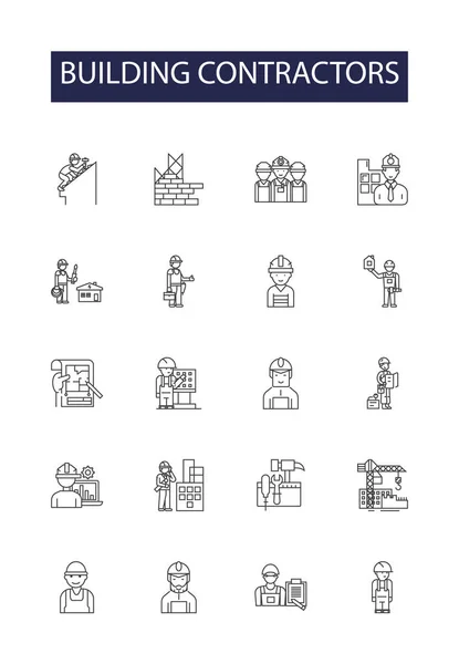 Building Contractors Line Vector Icons Signs Masons Carpenters Electricians Plumbers — Stock Vector