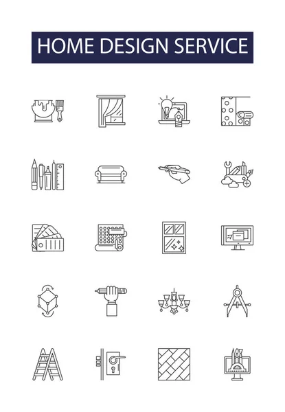 Home Design Service Line Vector Icons Signs Renovation Decorating Landscaping — Stock Vector