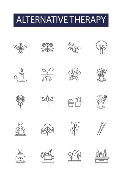 Alternative Therapy Line Vector Icons Signs Therapy Acupuncture Naturopathy Hypnotherapy — Stock Vector