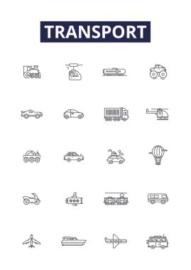 Taşıma hattı vektör simgeleri ve işaretleri. Trafik, Sevkiyat, Nakliye, Kargo, Taşımacılık, Ulaşım, Demiryolu, Yol vektör çizelgesi çizimi