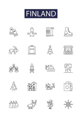 Finlandiya sıra vektör simgeleri ve işaretleri. İskandinavya, Nordic, Arctic, Helsinki, Lapland, Arctic Circle, Suomi, Karelia vektör çizimi