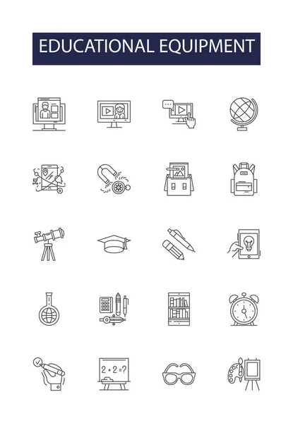 Equipo Educativo Línea Vectorial Iconos Signos Cursos Muebles Dispositivos Tecnología — Archivo Imágenes Vectoriales