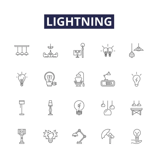 Lightning Line Vector Icons Signs Bolt Flash Flicker Strike Thunder — Stock Vector