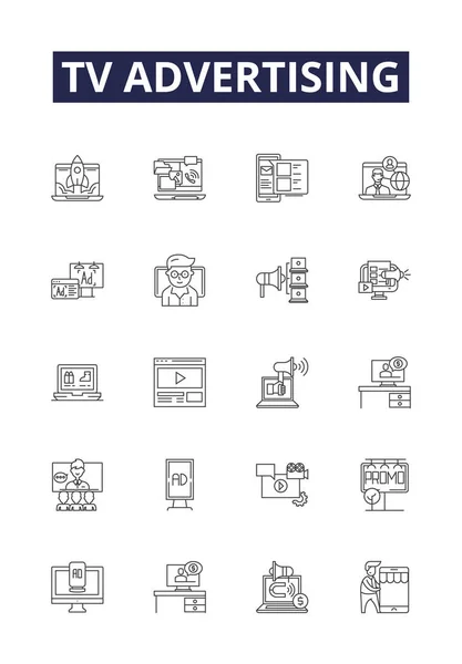 Advertising Line Vector Icons Signs Advertising Broadcast Commercials Ads Media — Stock Vector
