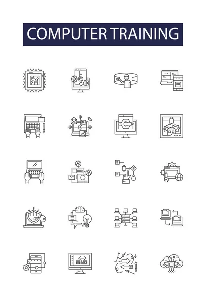 Computer Training Line Vector Icons Signs Training Course Software Classes — Stock Vector