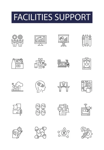 Facilities Support Line Vector Icons Signs Support Maintenance Services Infrastructure — Stock Vector