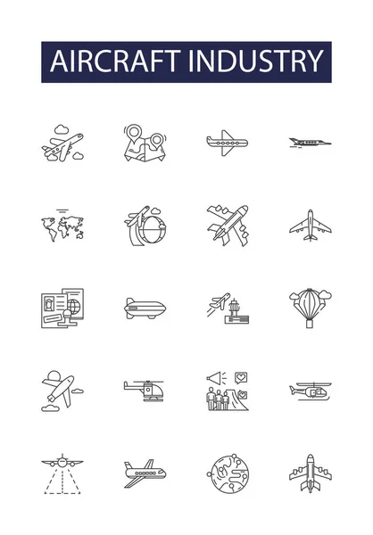 Aviones Línea Industria Vectorial Iconos Signos Aviación Aviones Volar Pilotar — Archivo Imágenes Vectoriales
