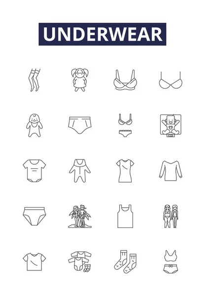 Underwear Line Vector Icons Signs Panties Boxers Briefs Thong Shapewear — Stock Vector