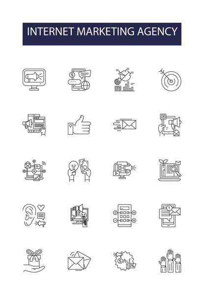 Internet Marketing Agency Line Vector Icons Signs Agency Internet Marketing — Stock Vector