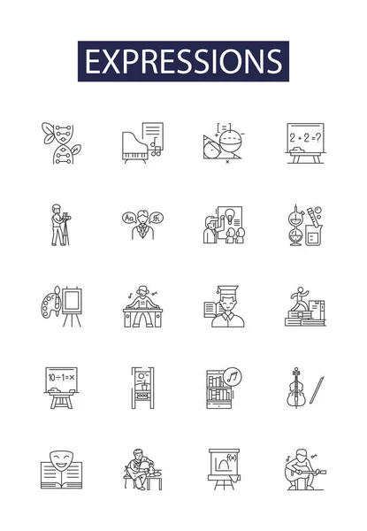 Expressions Line Vector Icons Signs Idioms Slang Sayings Cliches Utterances — Stock Vector