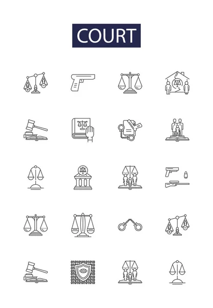 Icônes Signes Vectoriels Ligne Tribunal Juge Compétence Injonction Contentieux Appel — Image vectorielle