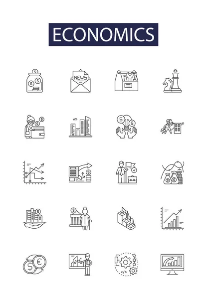 Economics Line Vector Icons Signs Business Financial Analysis Management Investment — Stock Vector