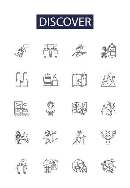 Discover Line Vector Icons Signs Explore Trace Unearth Realize Unwrap — Stock Vector